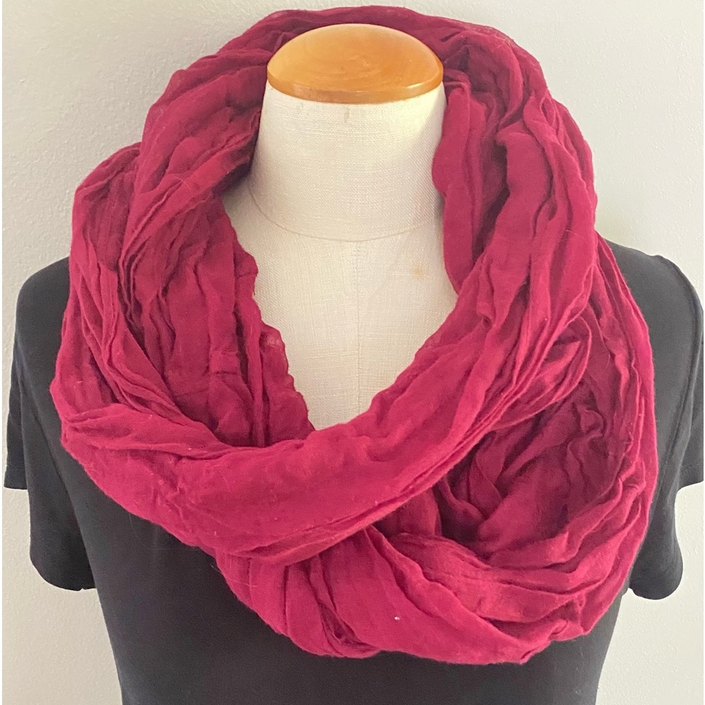 Raspberry Pink Colored Lightweight Crinkle Cotton Infinity Scarf EUC